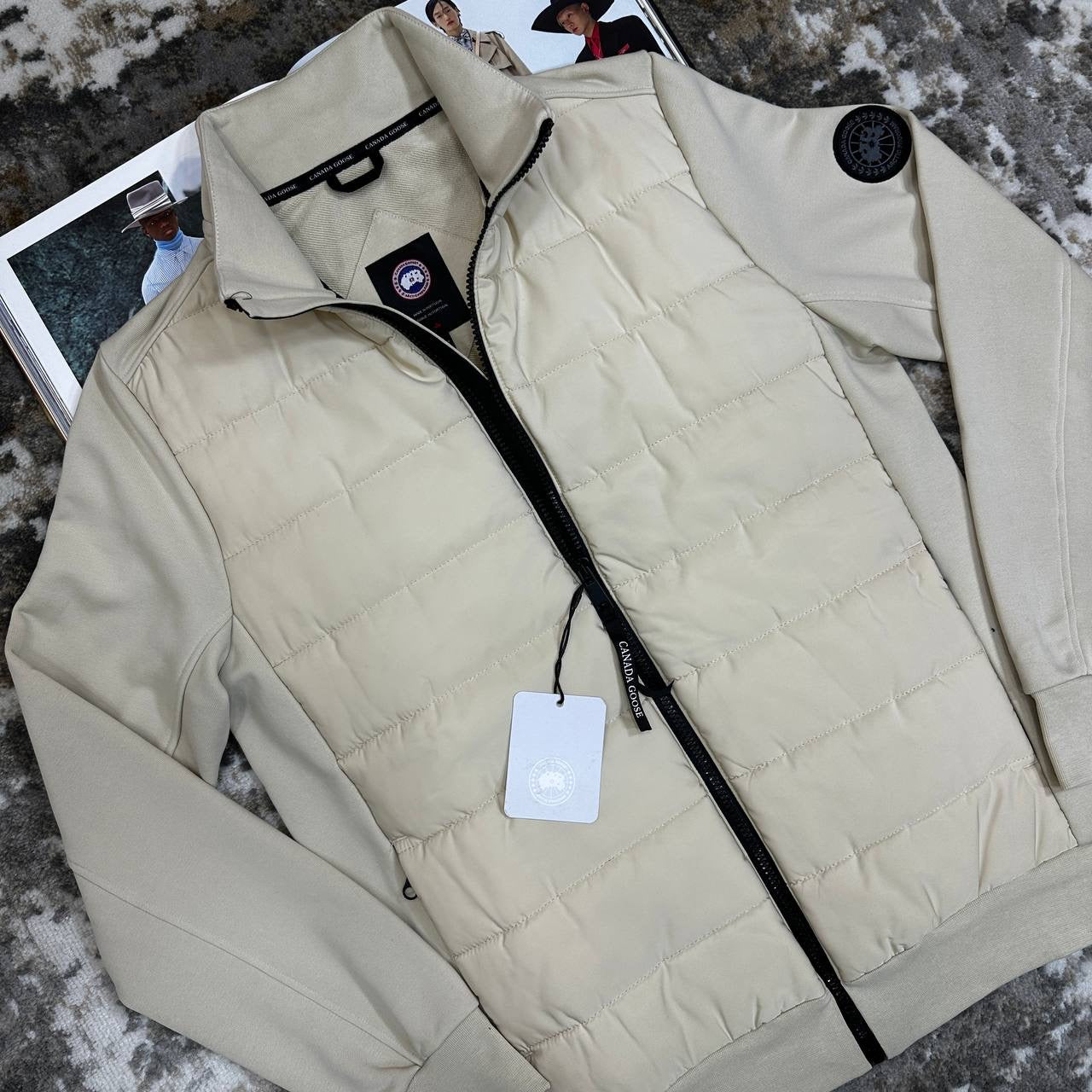 CNADA-GOOSE ZIP JACKET-BEIGE WITH BLACK BADGE