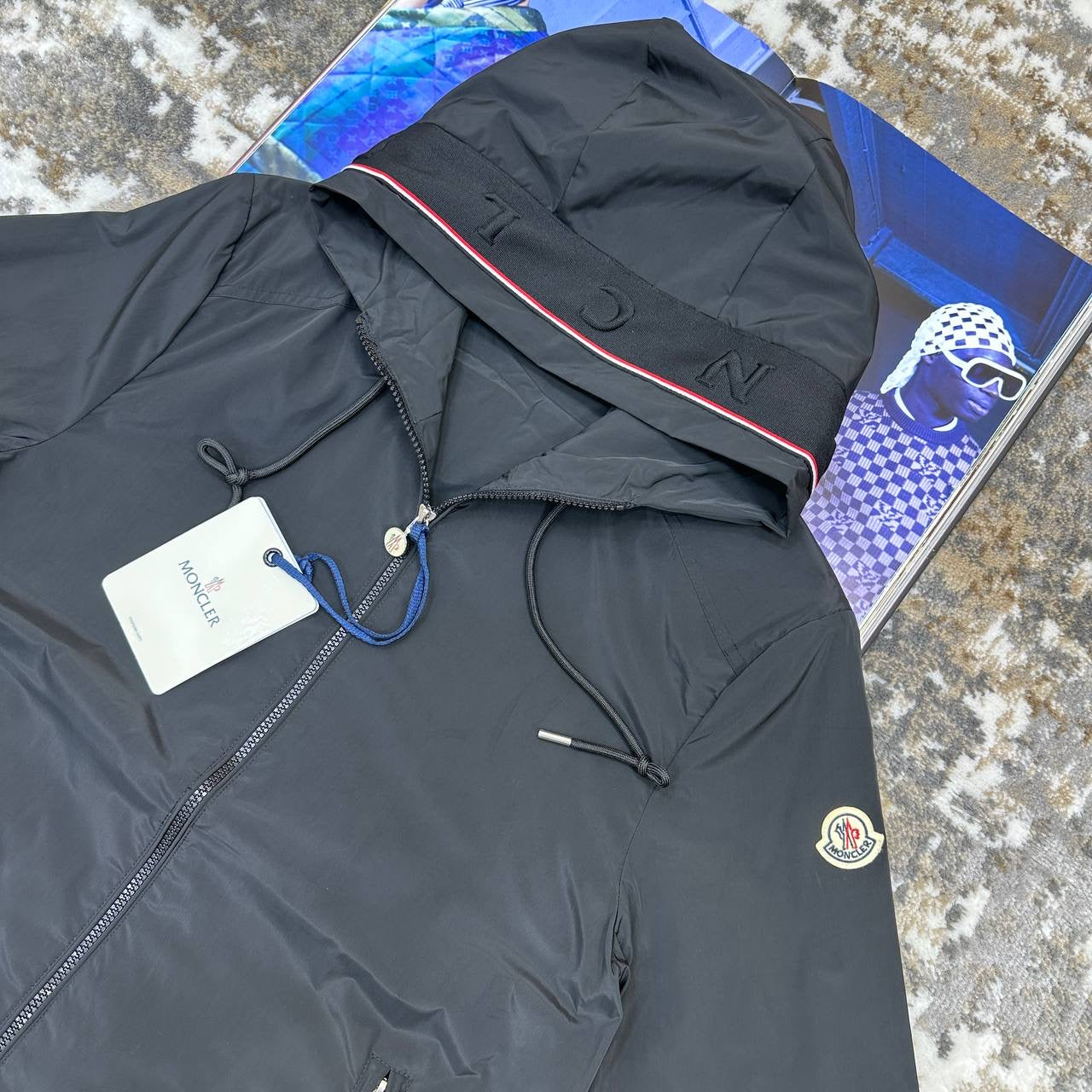 MONLR JACKET WITH HOOD STRIPS ALL BLACK