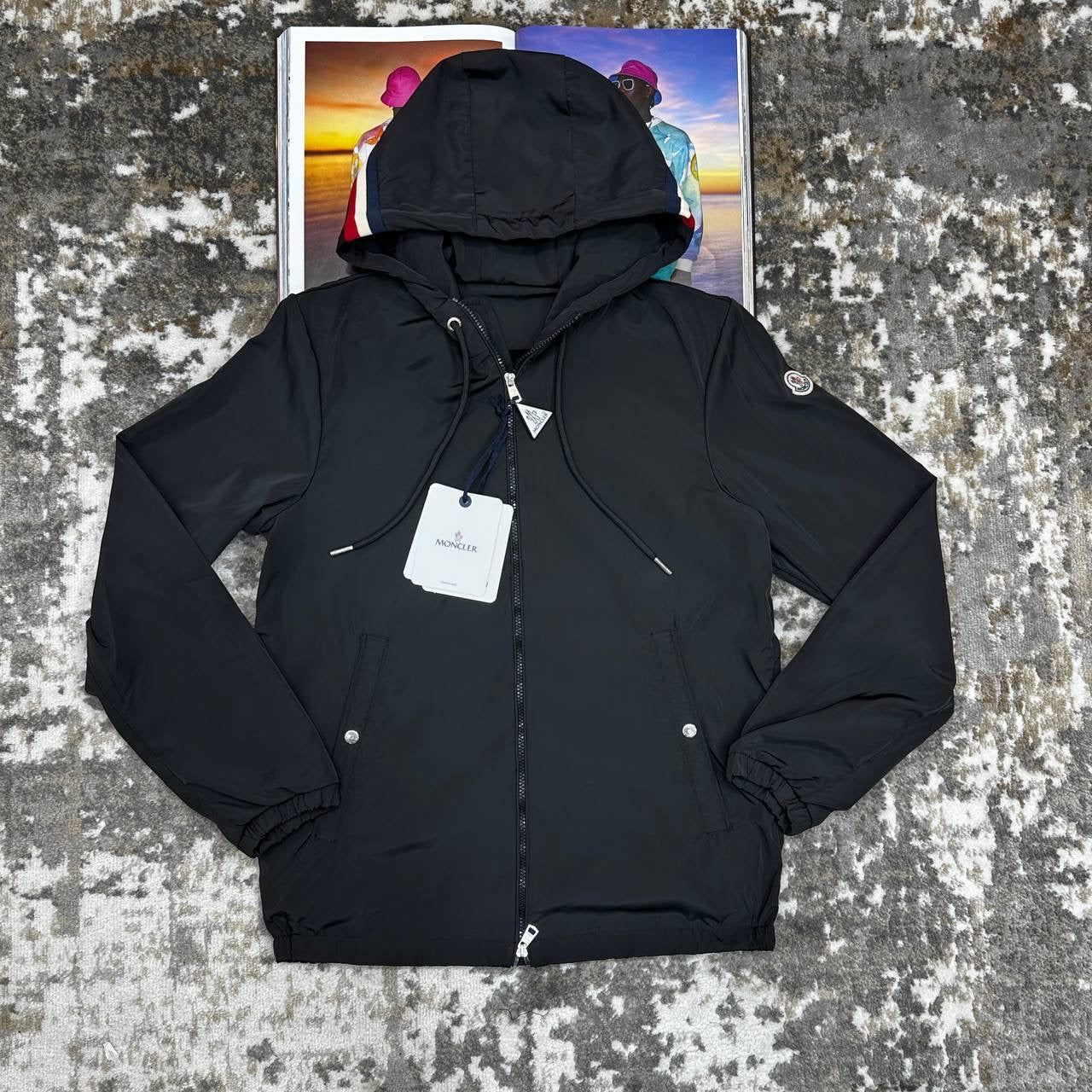MONLR JACKET WITH HOOD STRIPS ALL BLACK