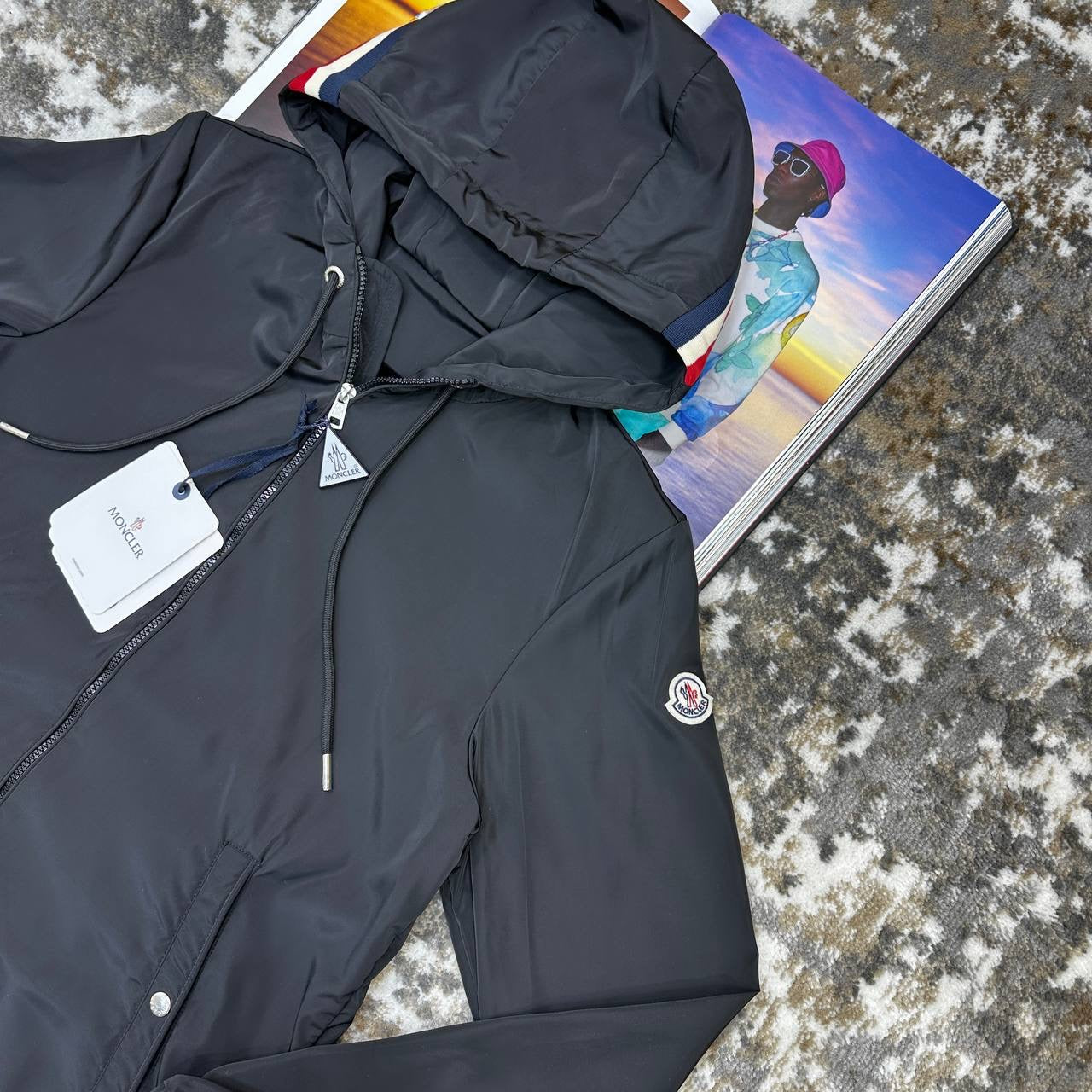 MONLR JACKET WITH HOOD STRIPS ALL BLACK