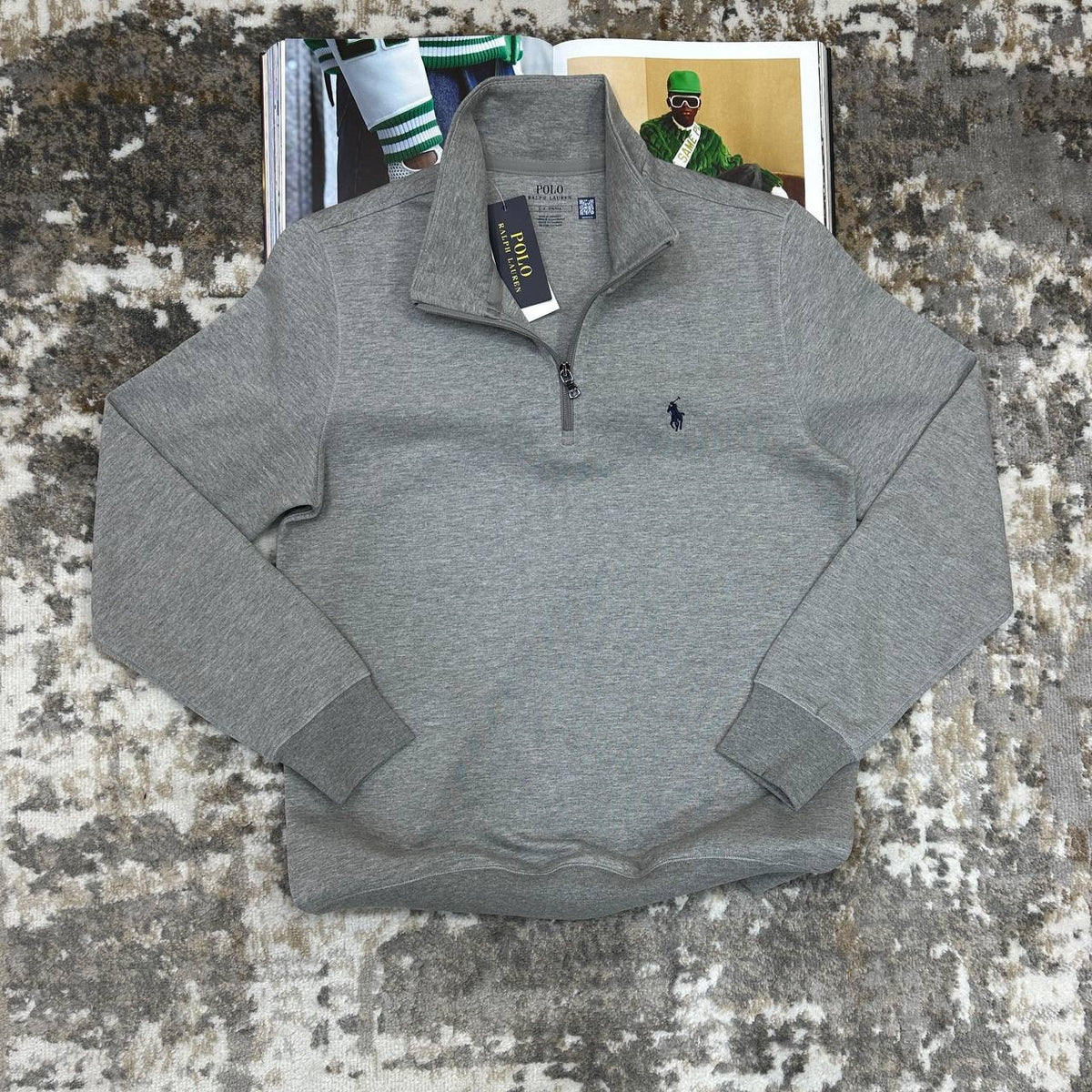 RLPH LAUREN HALF ZIP JUMPER LIGHT GREY