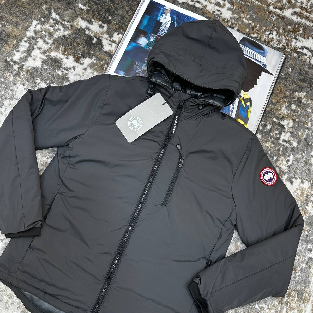 CNADA-GOOSE ZIP JACKET-GREY WITH RED BADGE
