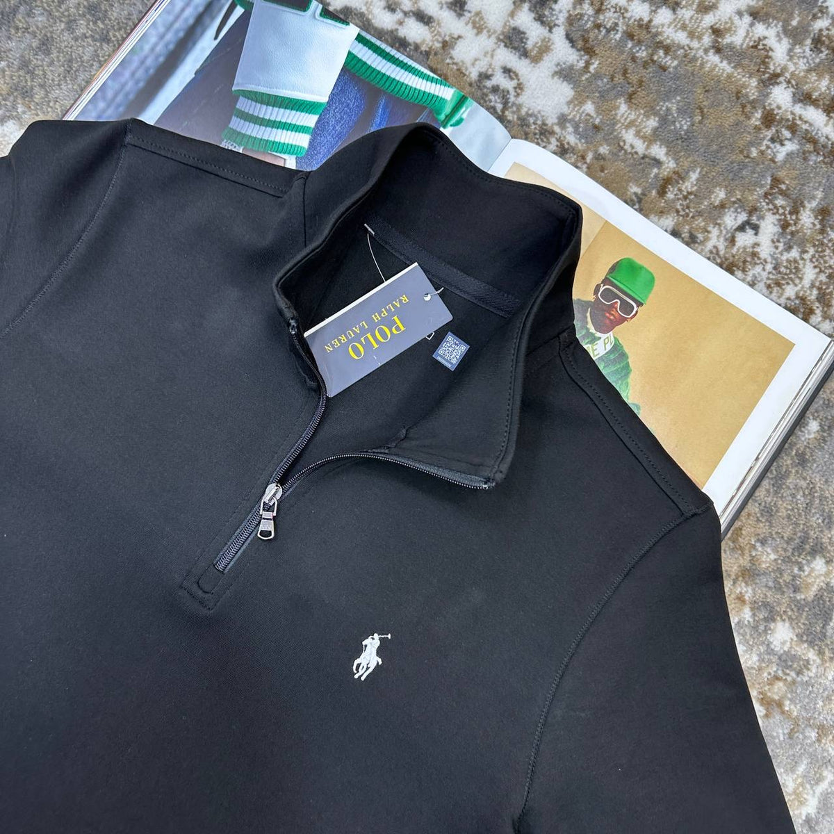 RLPH LAUREN HALF ZIP JUMPER BLACK