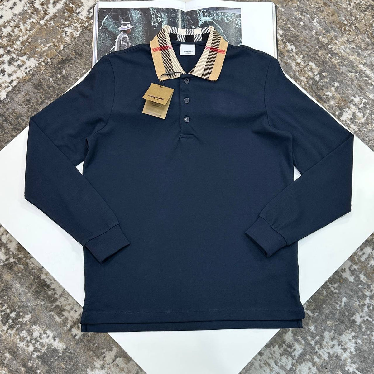 BRBURY FULL SELEVE POLO- NAVY