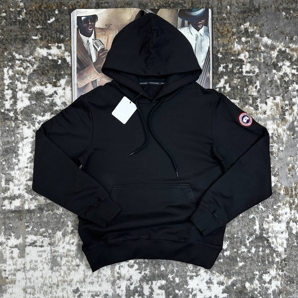 CNADA GOOSE HOODIE-GREY WITH RED BLACK