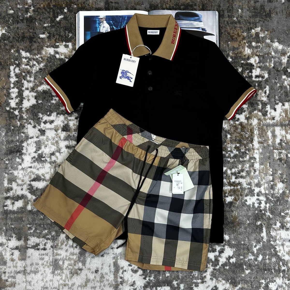 BURBERY SHORT SET BLACK|BEIGE