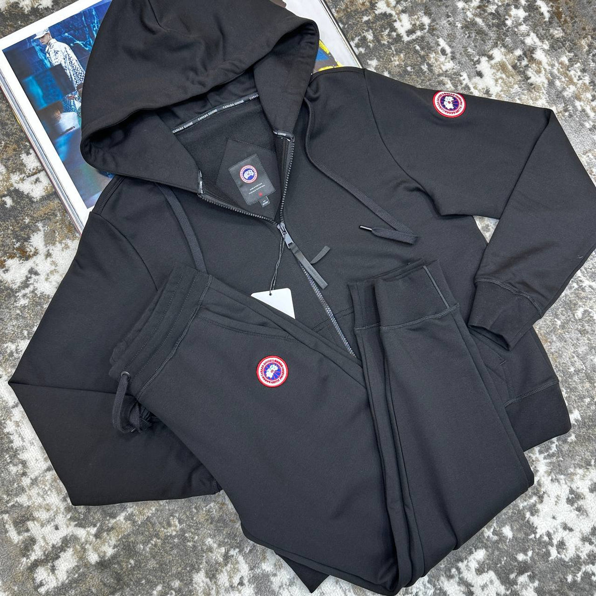 CNDA GOOSE TRACKSUIT-BLACK WITH RED BADGE