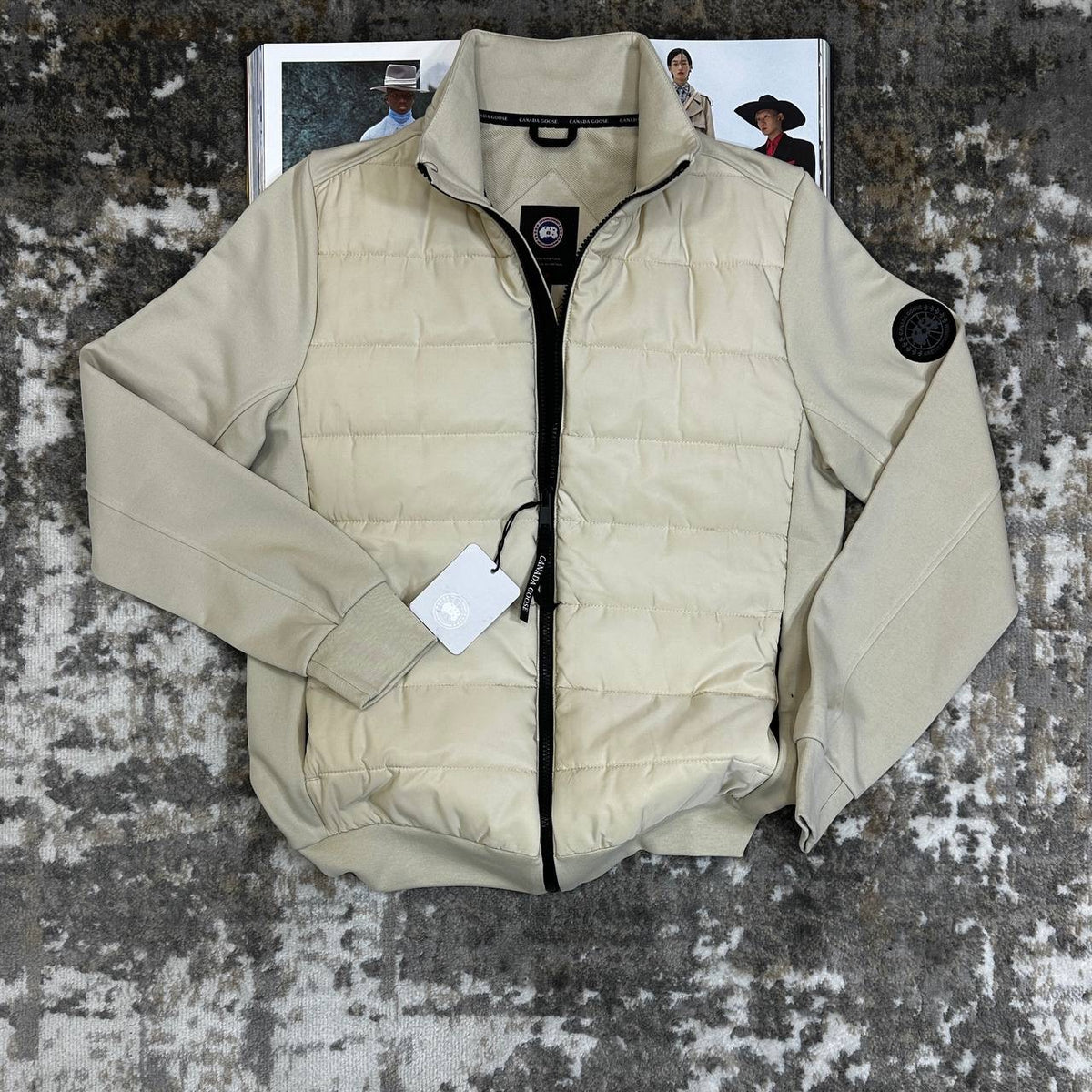 CNADA-GOOSE ZIP JACKET-BEIGE WITH BLACK BADGE