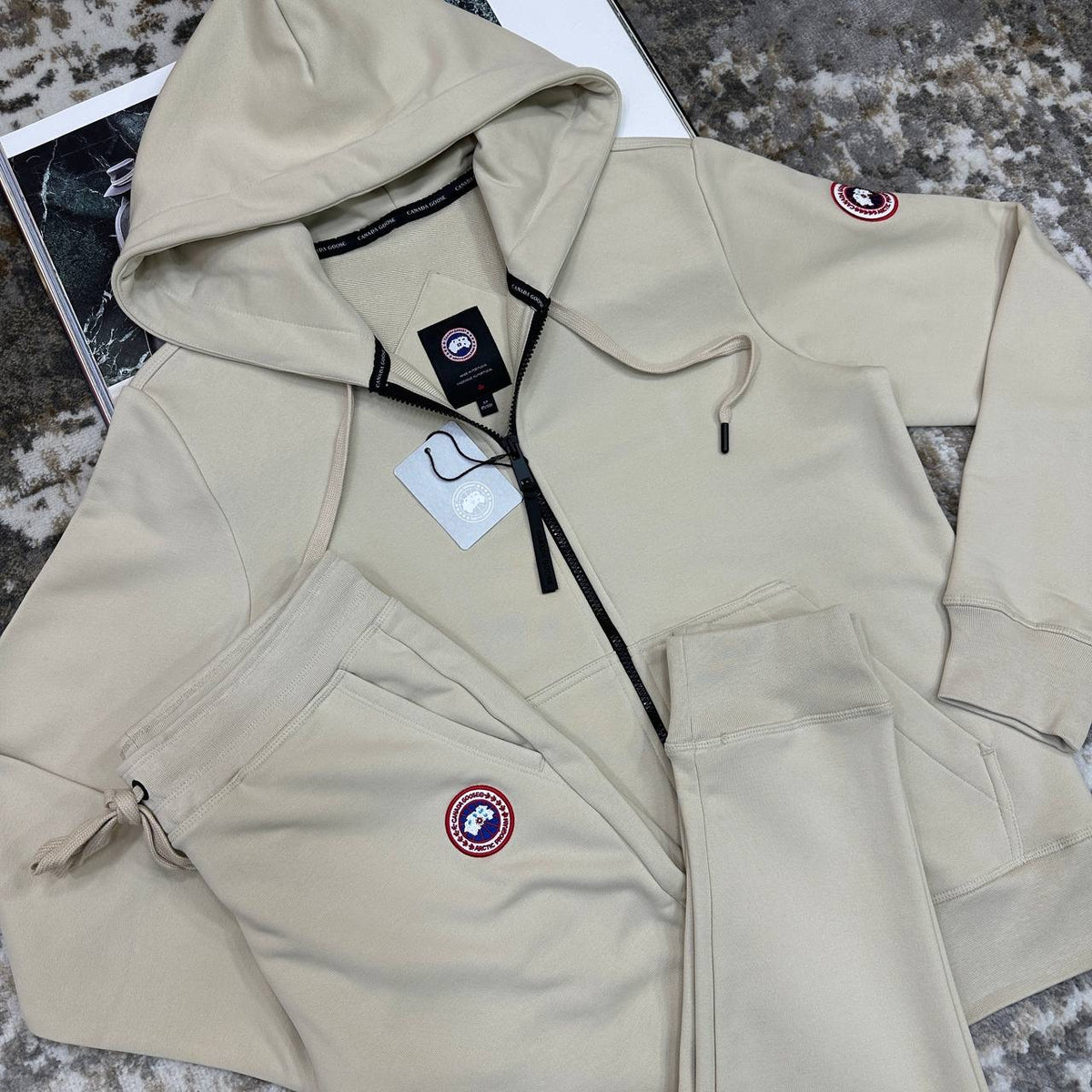 CANDA GOOSE TRACKSUIT BEIGE WITH RED BADGE