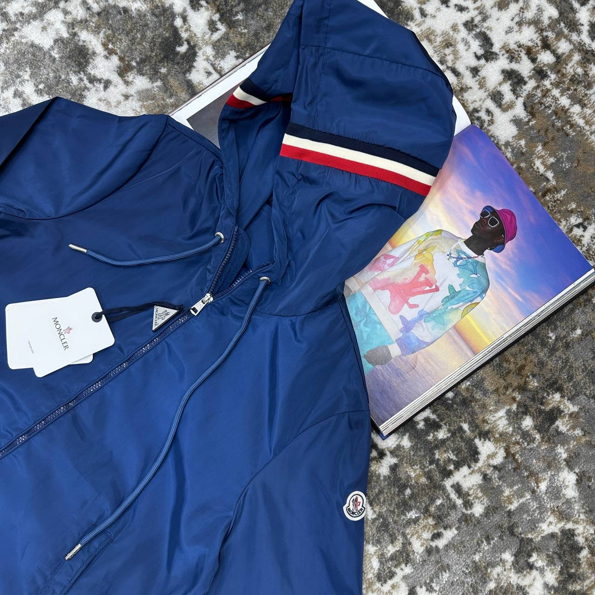 MONLR JACKET WITH HOOD STRIPS BLUE