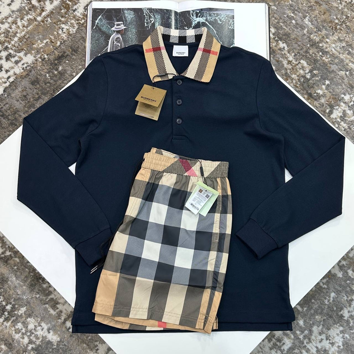 BRBERY SHORT SET NAVY/BEIGE