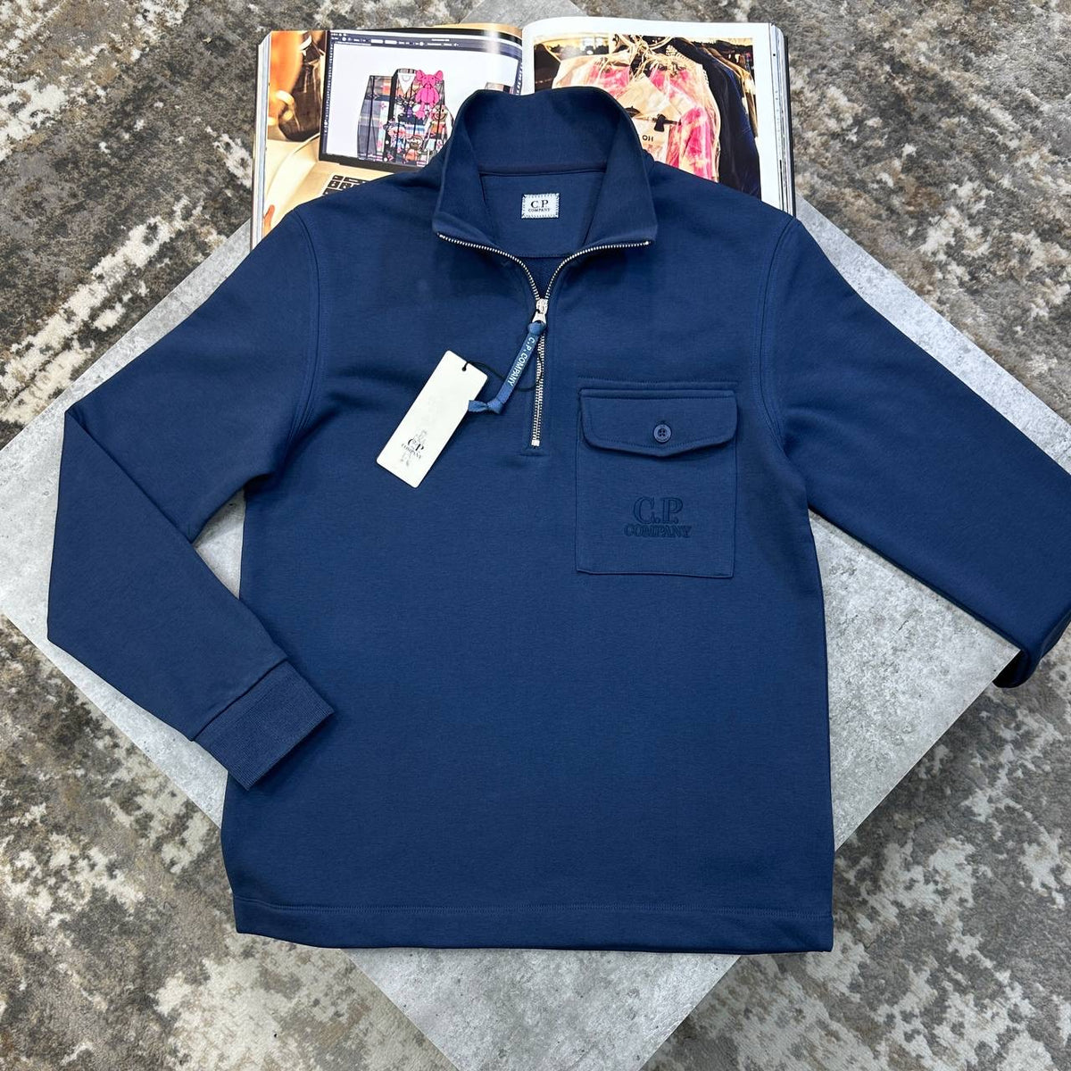 C.P FRONT POCKET HALFZIP JUMPER NAVY