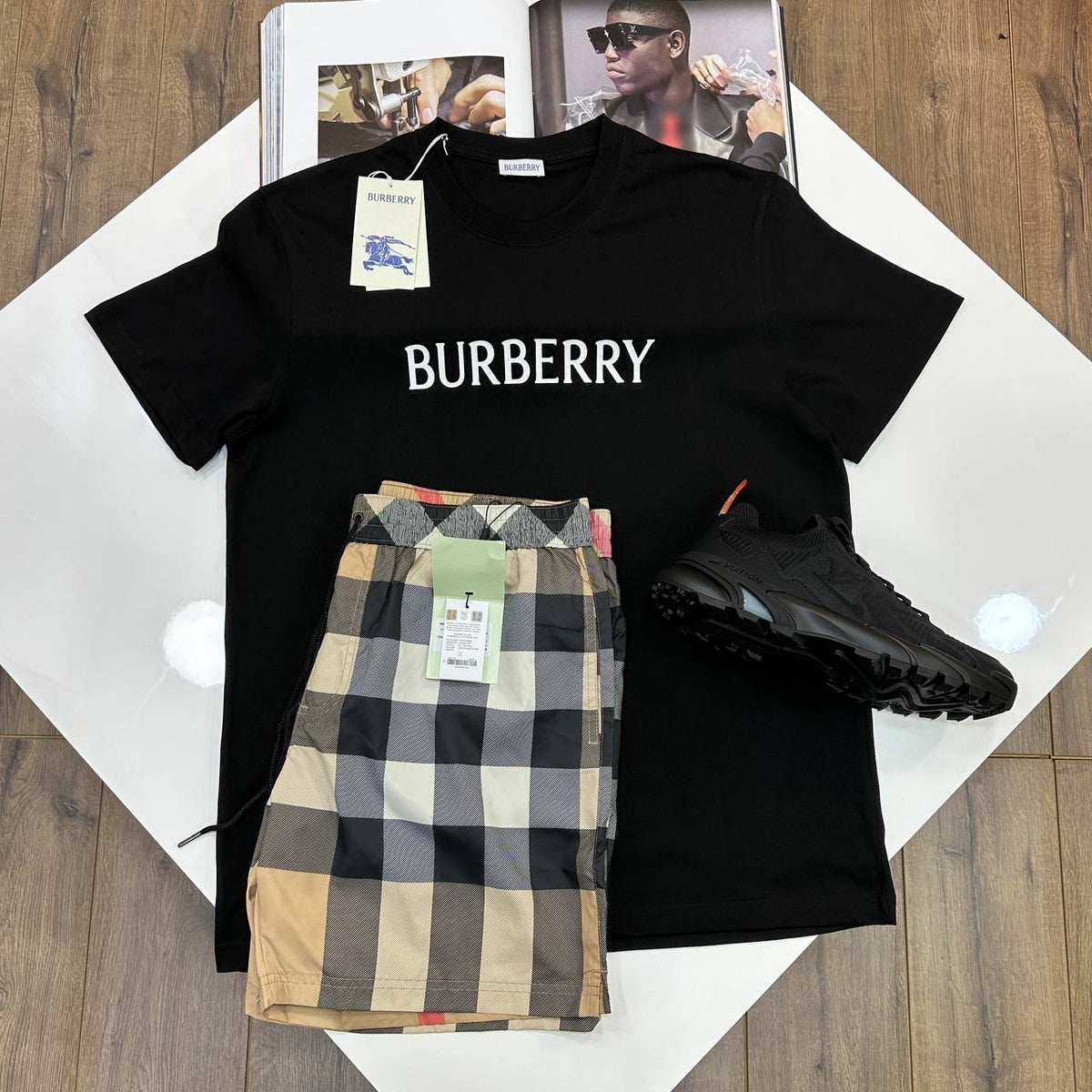 BRBRY SHORT SET BLACK/BEIGE