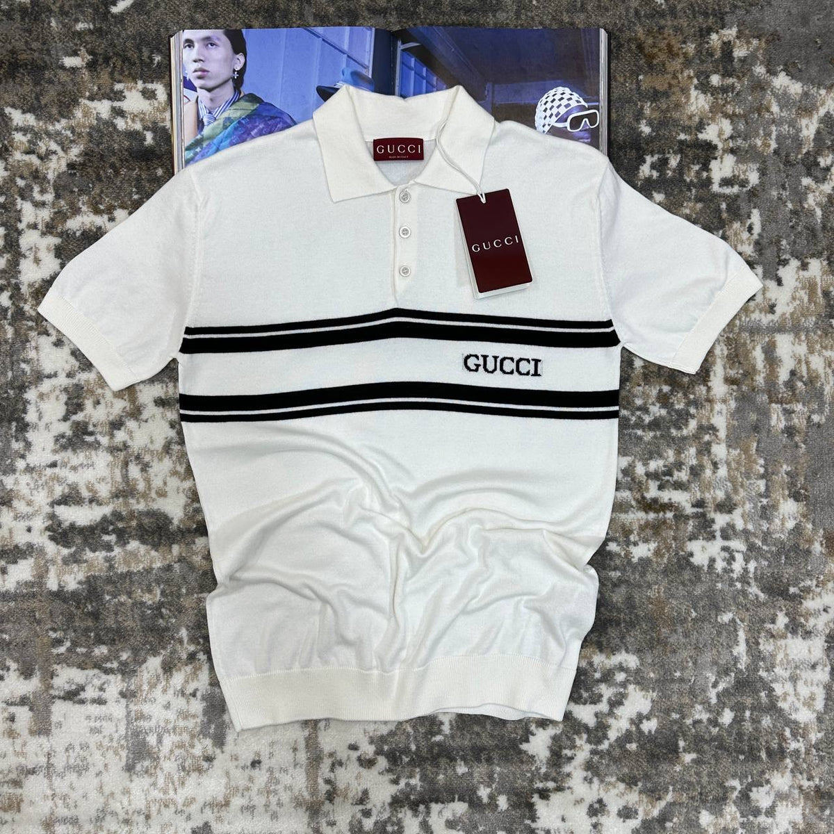 GUCI KNITTED POLO- WHITE