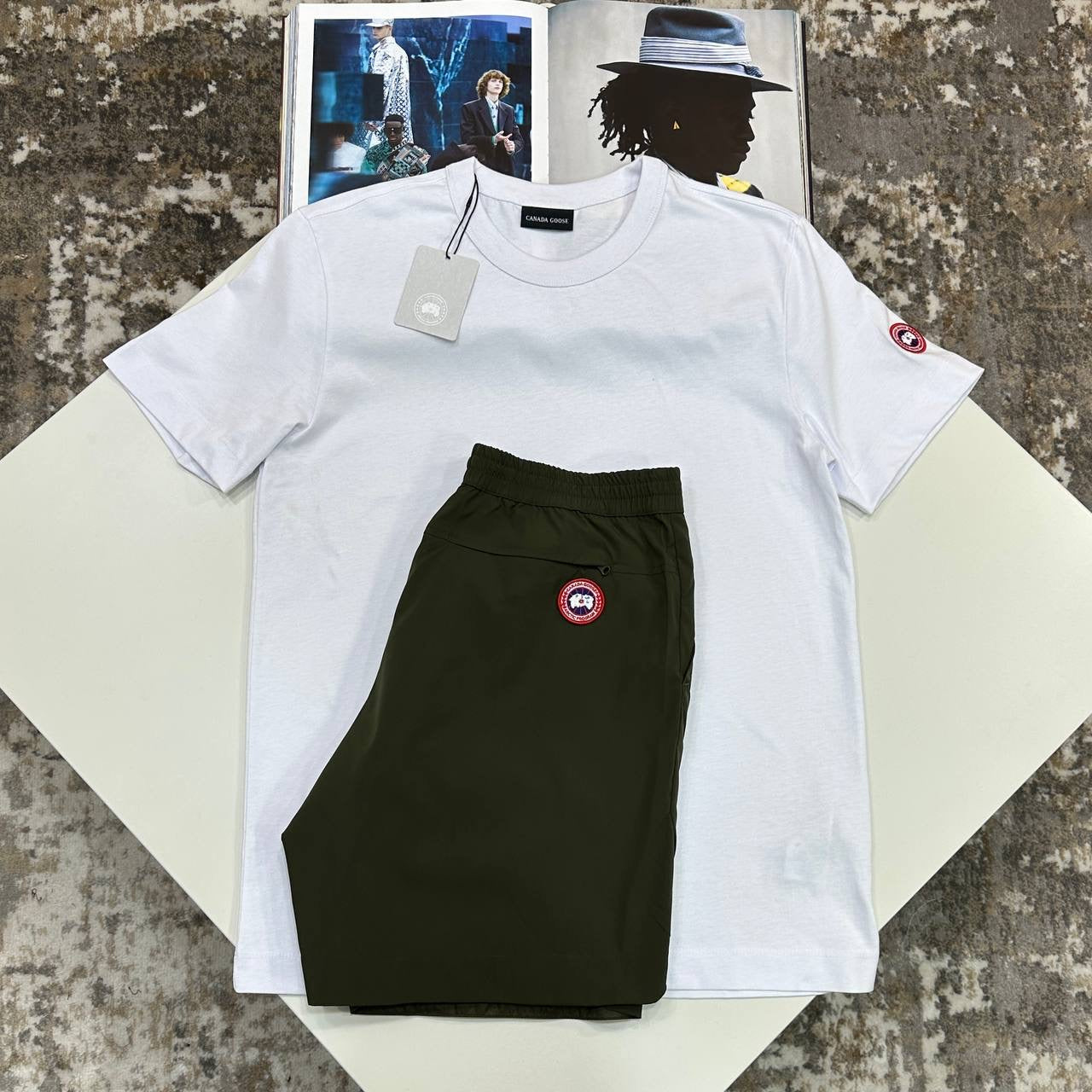 C.G SHORT SET WHITE/KHAKHI