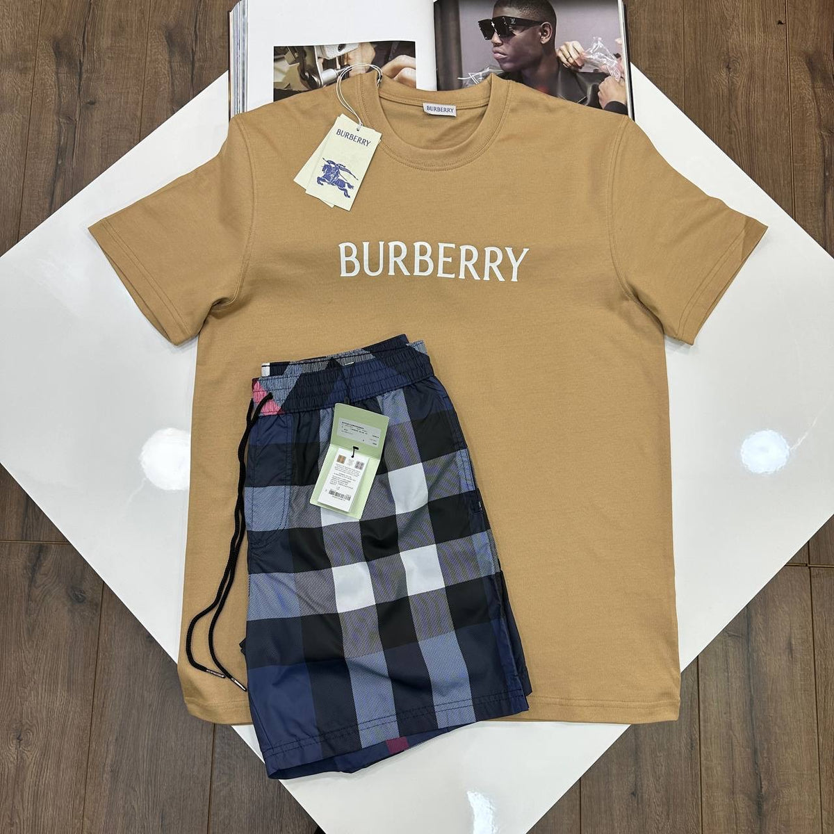 BRBRY SHORT SET BEIGE/BLUE