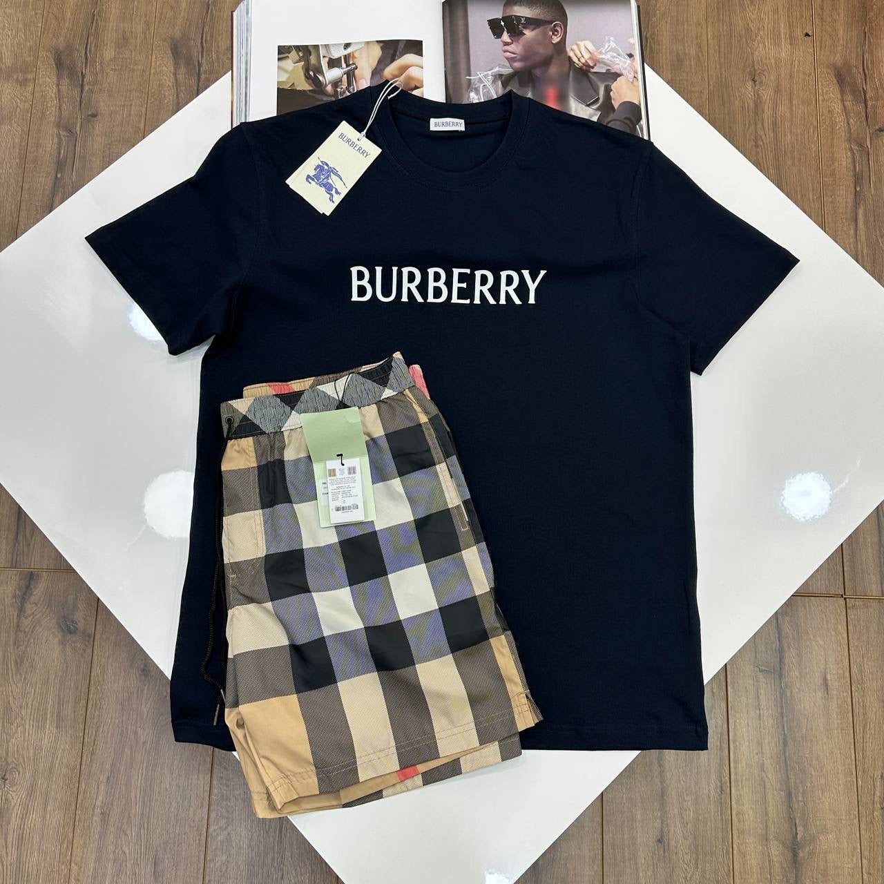 BRBRY SHORT SET NAVY/BEIGE