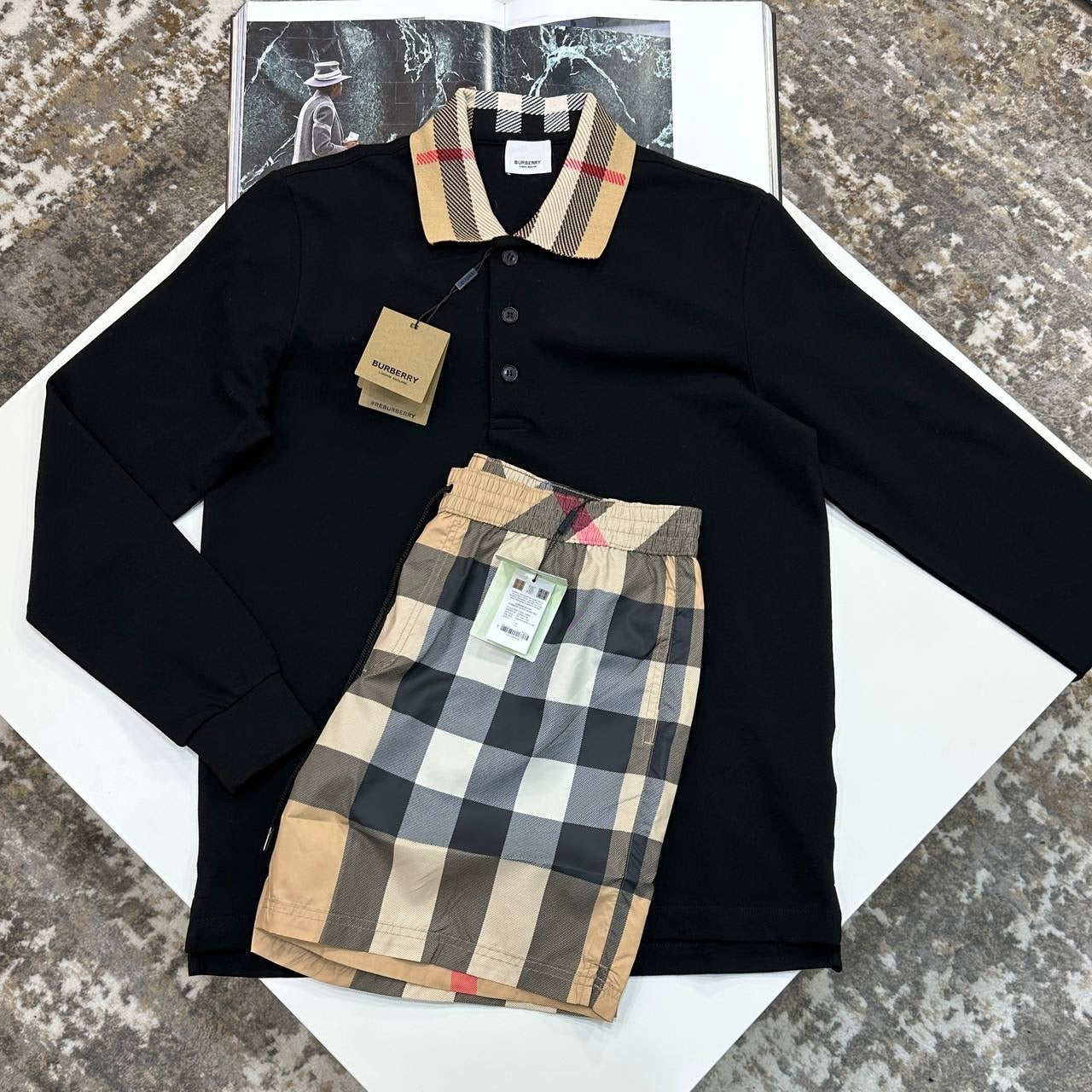 BRBERY SHORT SET BLACK/BEIGE