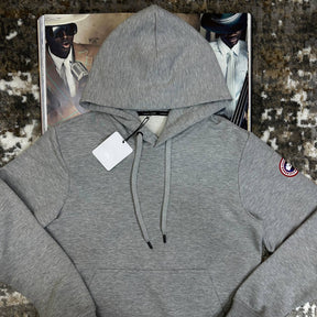 CNADA GOOSE HOODIE-GREY WITH RED BADGE