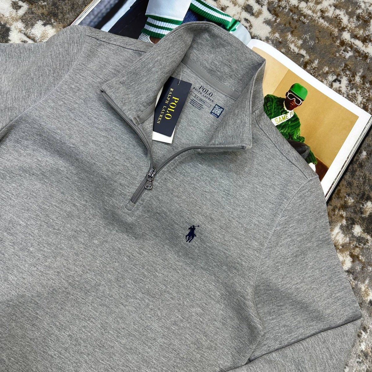 RLPH LAUREN HALF ZIP JUMPER LIGHT GREY