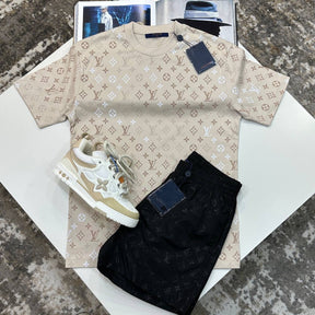 L.V SHORT SET BEIGE/BLACK