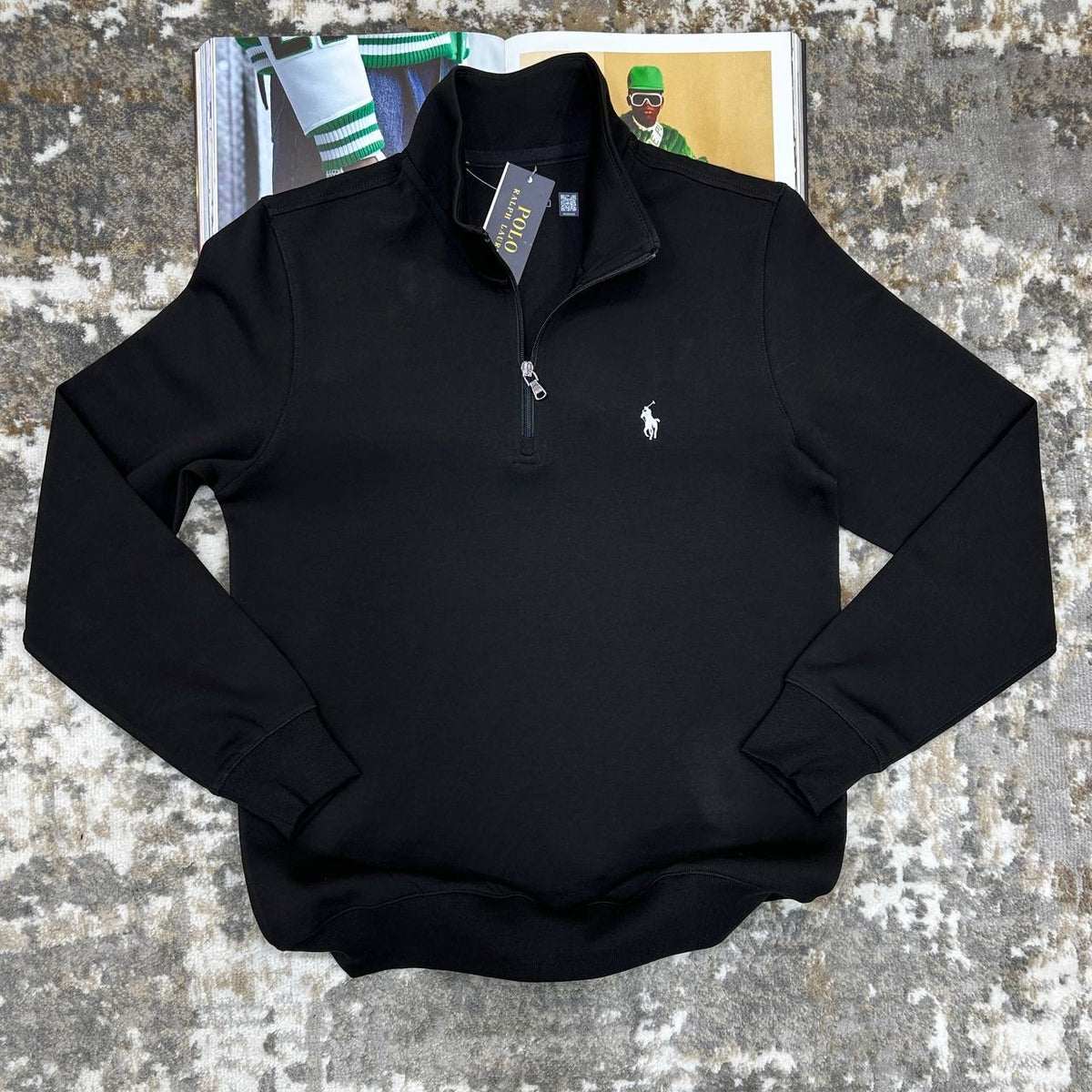 RLPH LAUREN HALF ZIP JUMPER BLACK