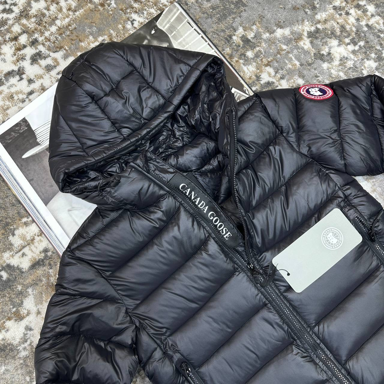 CNADA-GOOSE ZIP CROFTON JACKET-BLACK WITH RED BADGE