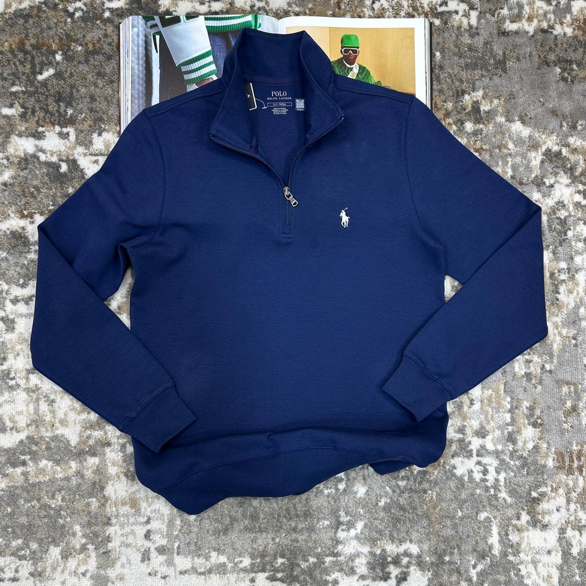RLPH LAUREN HALF ZIP JUMPER DARK BLUE