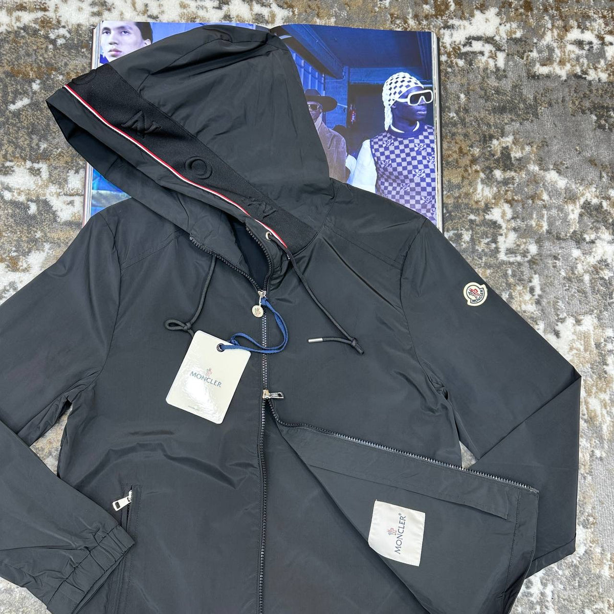 MONLR JACKET WITH HOOD STRIPS ALL BLACK