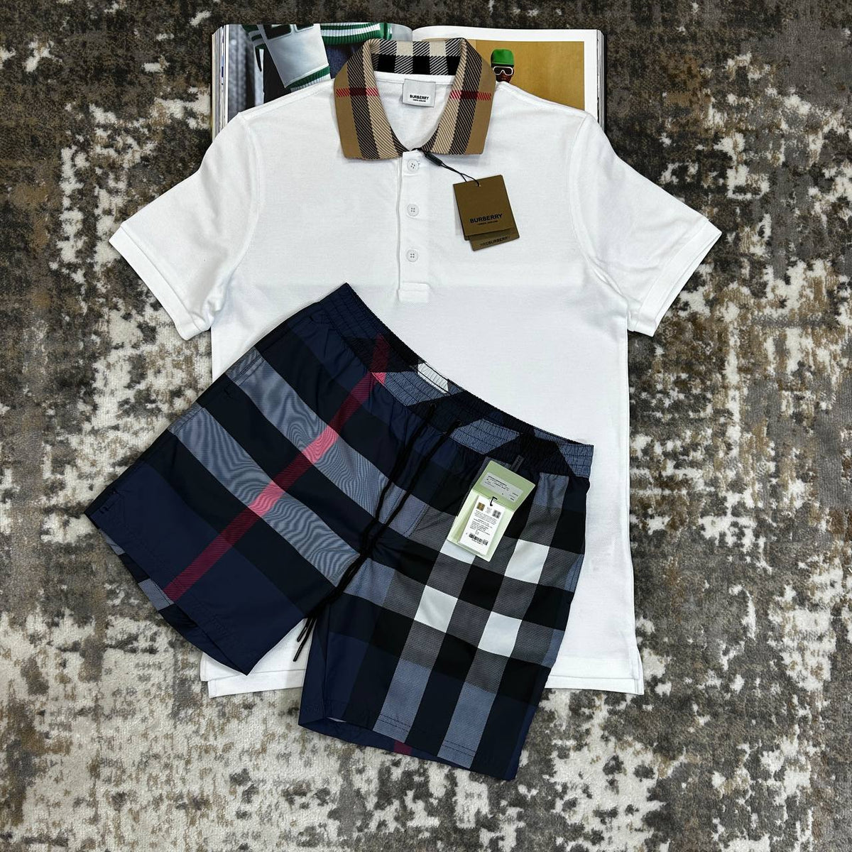 BURBERY SHORTS SET WHITE|NAVY
