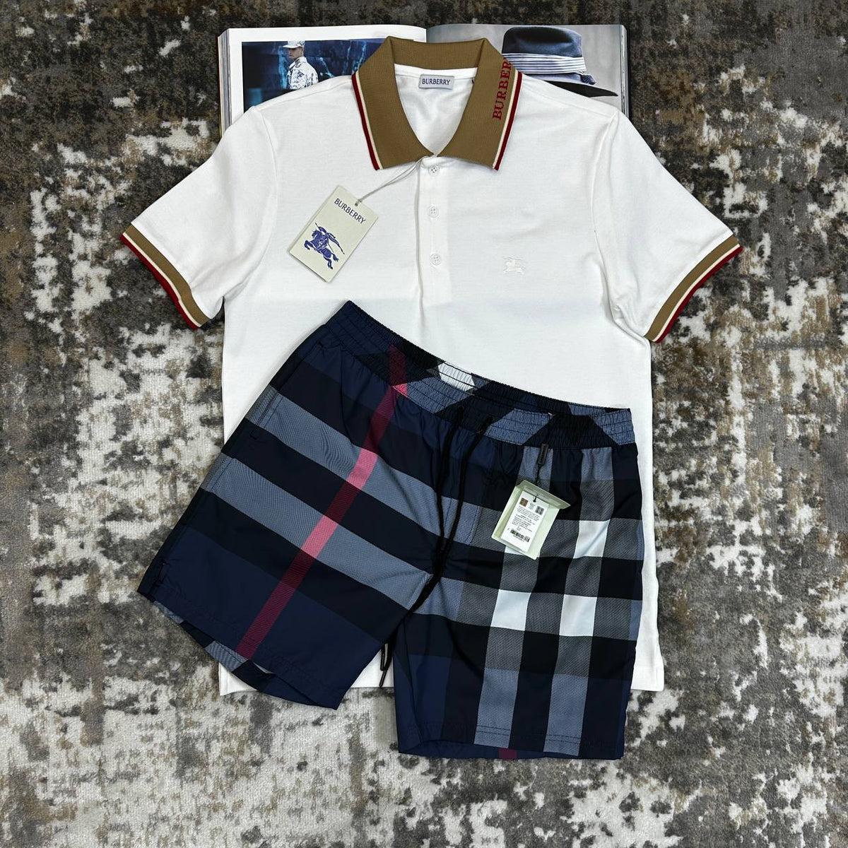 BURBERY SHORT SET WHITE|NAVY
