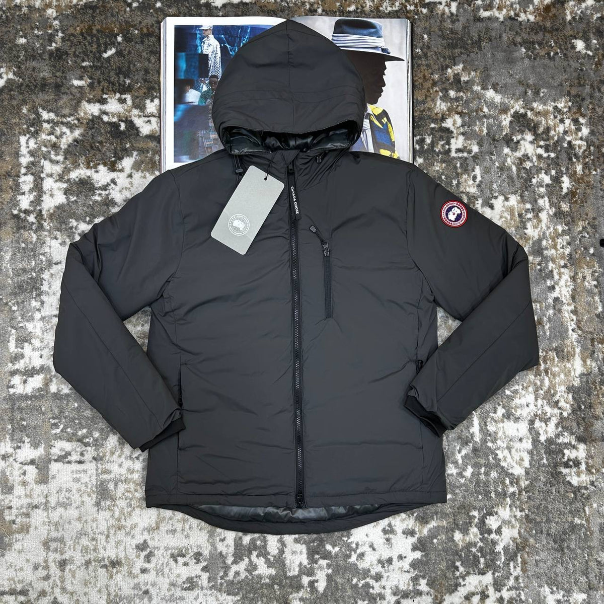 CNADA-GOOSE ZIP JACKET-GREY WITH RED BADGE