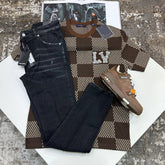 L.V FRONT DIAMOND BADGE TSHIRT-BROWN