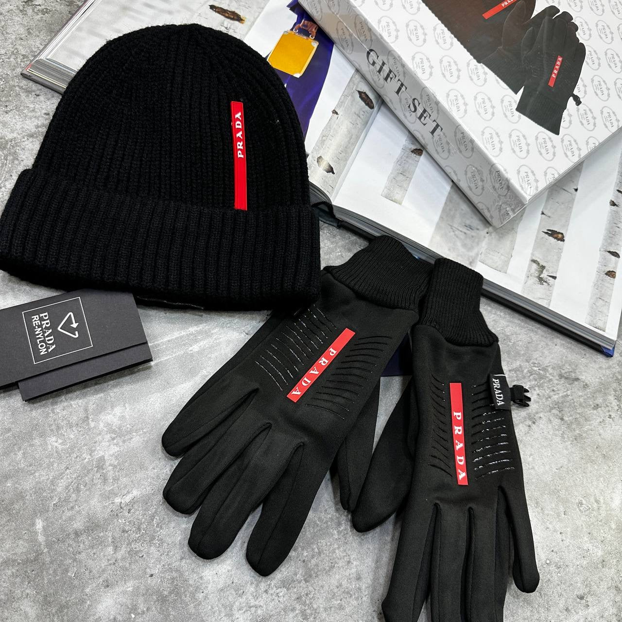 PRDA HAT AND GLOVE SET BLACK WITH BOX